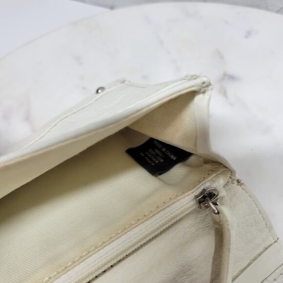 VTG Cow Leather Bi-fold Checkbook Wallet White Ivory Card Slots Simple Classic - Picture 16 of 16